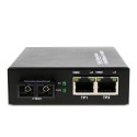 Dual Fiber 10/100/1000Base-TX to 1000Base-LX Gigabit Ethernet Standalone Fiber Media Converter, 1-port Fiber & 2-port RJ45, 1310nm Multimode, 2km