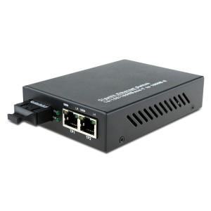 Dual Fiber 10/100/1000Base-TX to 1000Base-EX Gigabit Ethernet Standalone Fiber Media Converter, 1-port Fiber & 2-port RJ45, 1310nm Singlemode, 40km Dual Fiber 10/100/10...