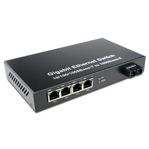 Dual Fiber 10/100/1000Base-TX to 1000Base-EX Gigabit Ethernet Standalone Fiber Media Converter, 1-port Fiber & 4-port RJ45, 1310nm Singlemode, 40km Dual Fiber 10/100/10...