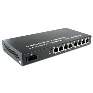 Dual Fiber 10/100/1000Base-TX to 1000Base-EX Gigabit Ethernet Standalone Fiber Media Converter, 1-port Fiber & 8-port RJ45, 1310nm Singlemode, 40km Dual Fiber 10/100/10...